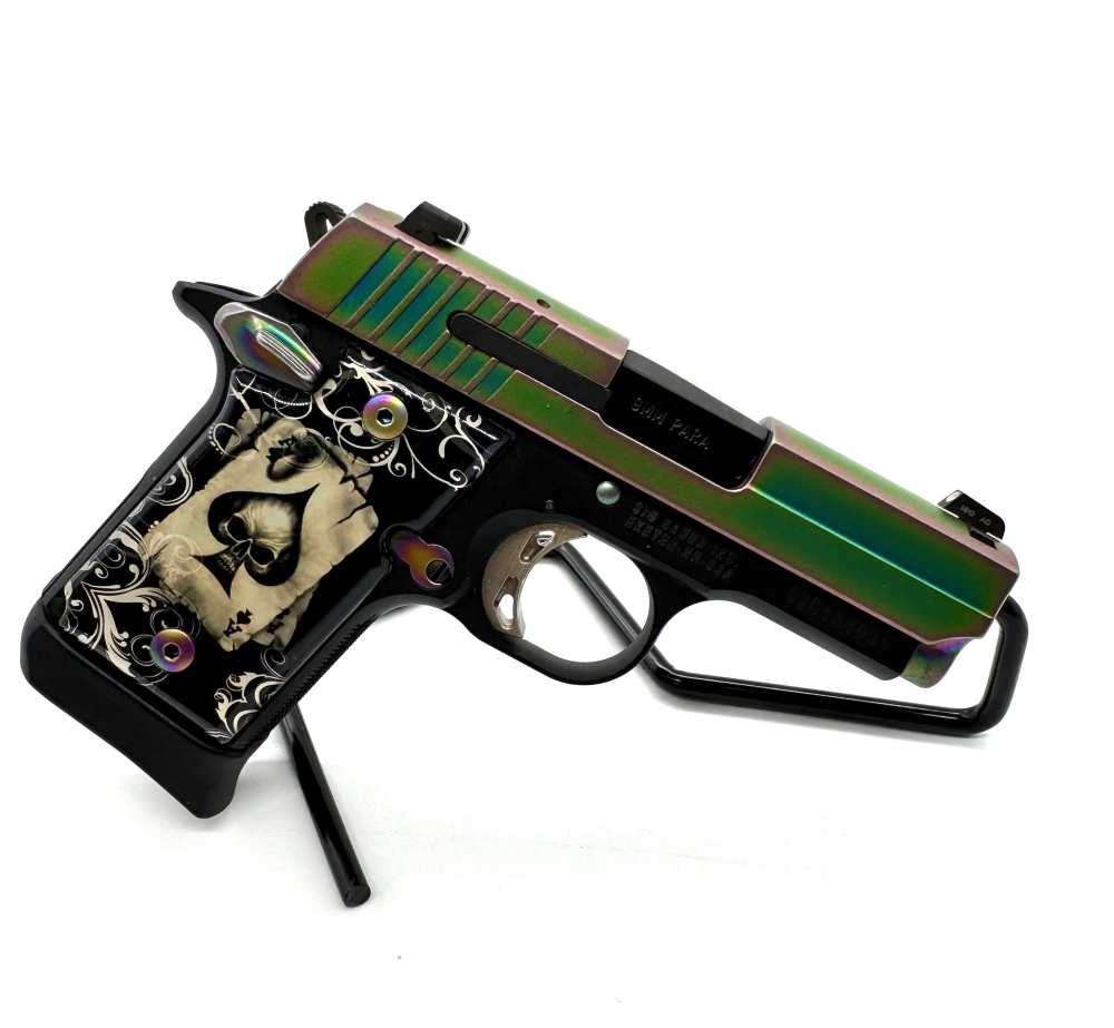 Sig Sauer P938 Titanium Rainbow  w/ 2 mags, case, holster and custom grips-img-6