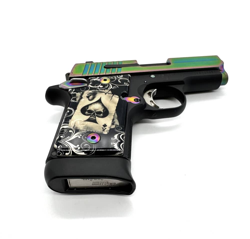 Sig Sauer P938 Titanium Rainbow  w/ 2 mags, case, holster and custom grips-img-5