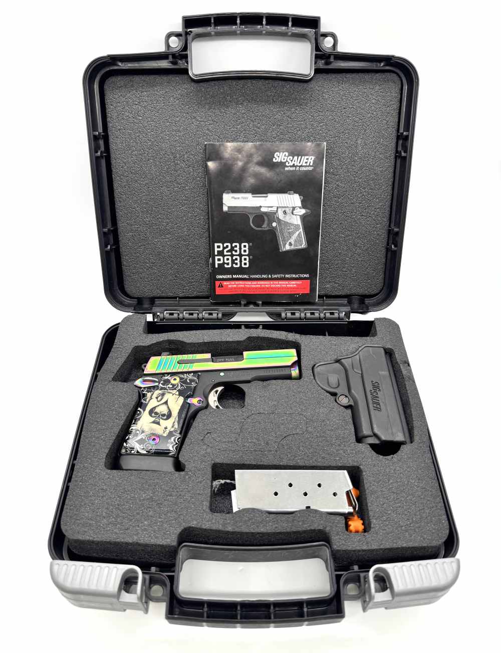 Sig Sauer P938 Titanium Rainbow  w/ 2 mags, case, holster and custom grips-img-0