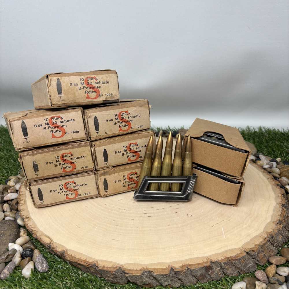 95 Rounds of 8mm M30 Scharfe 1938 Rifle Ammo w/ Eagle Head Stamp -img-0