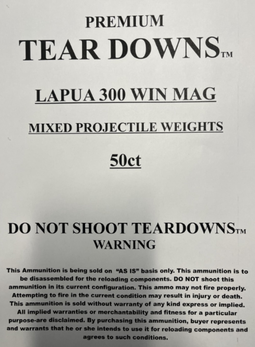 LAPUA .300 WIN MAG TEAR DOWNS™ MIXED PROJECTILE WEIGHTS 100CT-img-1