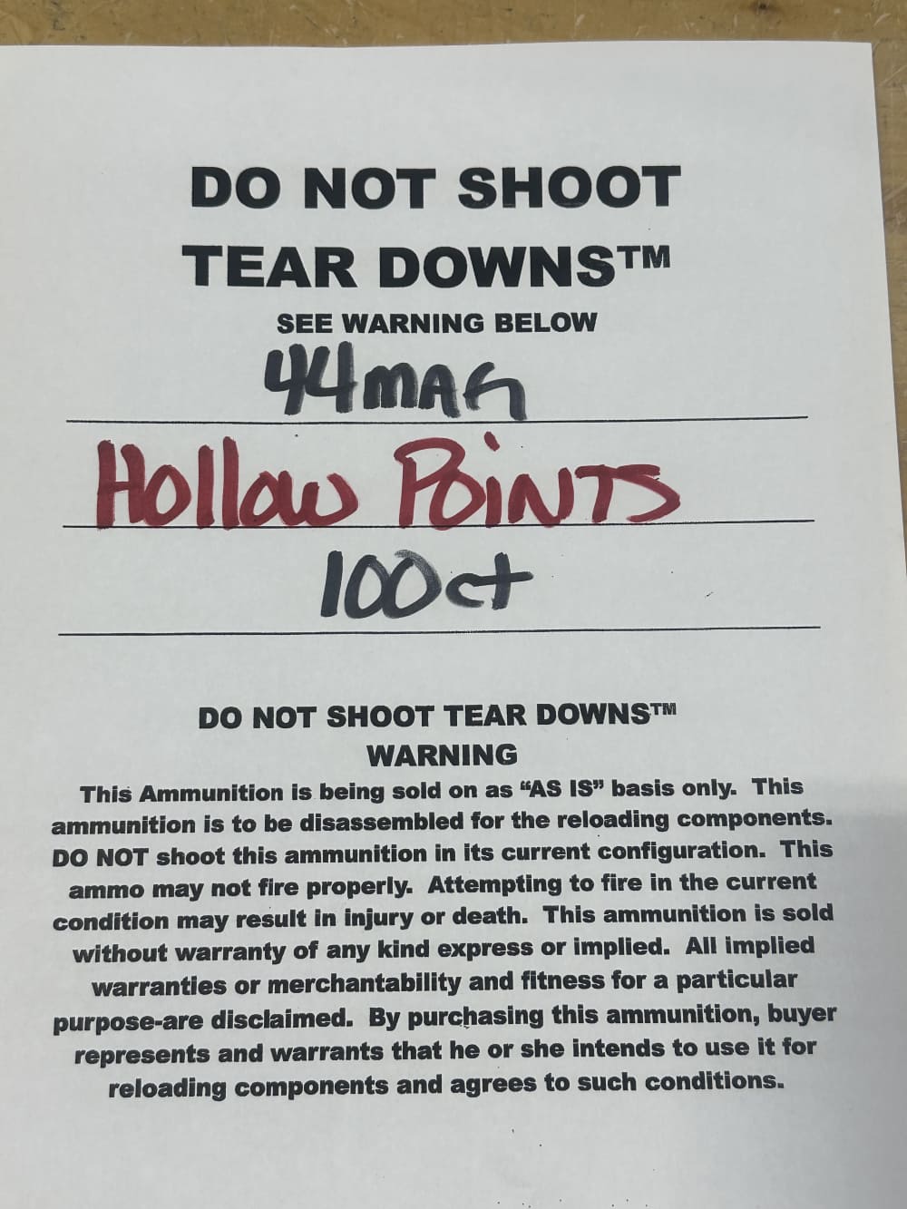 44 Mag  Hollow Points  TEAR DOWNS 100ct-img-3