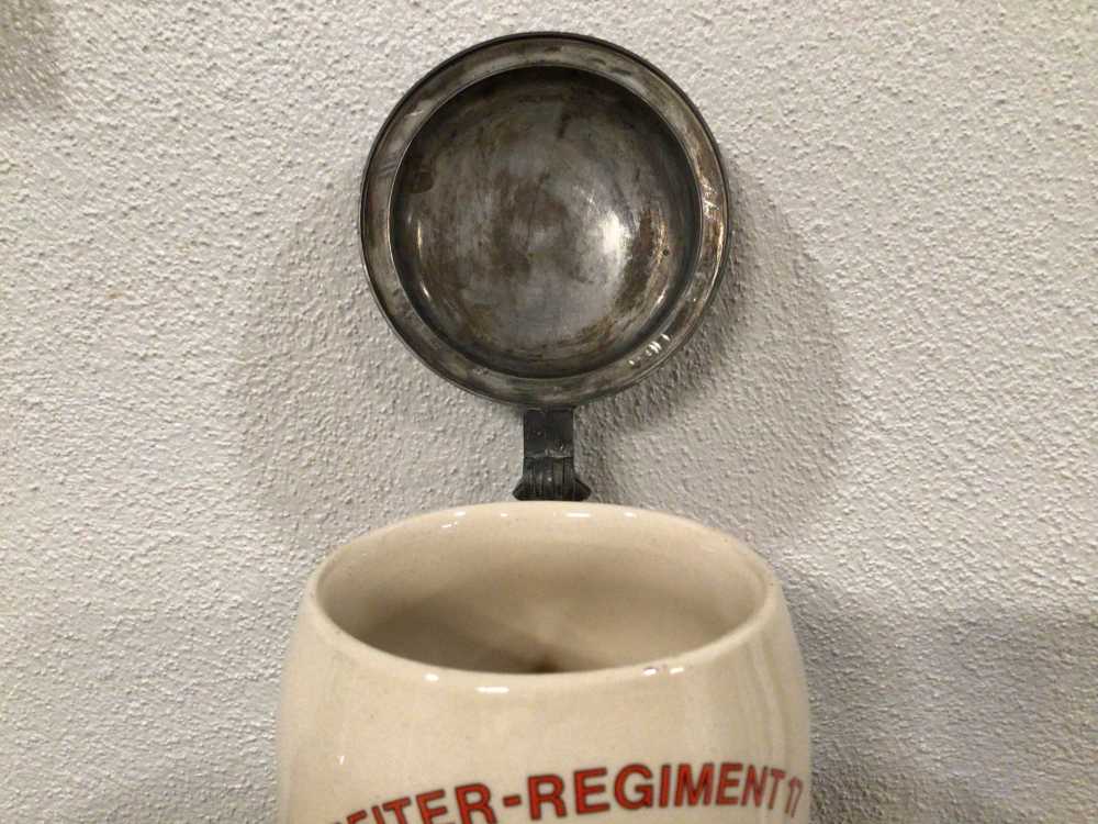 Original 1935 WWII German Regimental Stein W/Helmet Relief On Lid-img-6