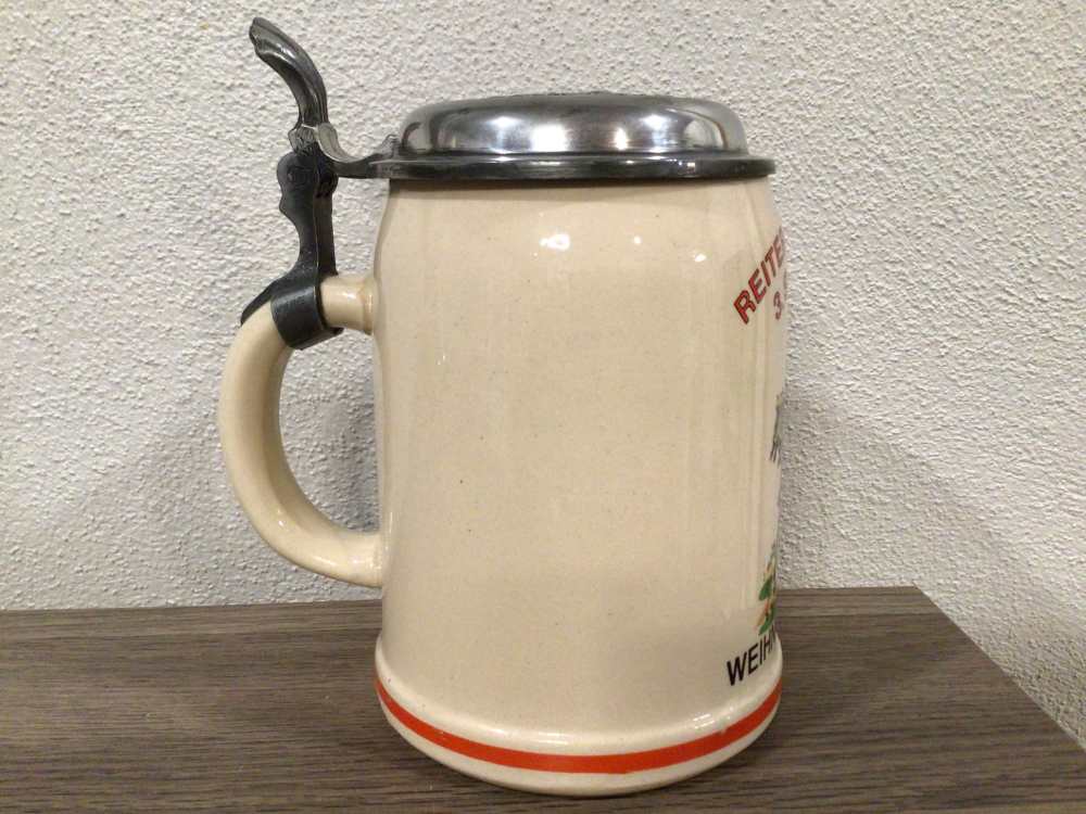 Original 1935 WWII German Regimental Stein W/Helmet Relief On Lid-img-1