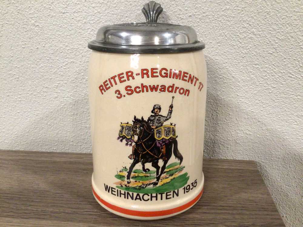 Original 1935 WWII German Regimental Stein W/Helmet Relief On Lid-img-0