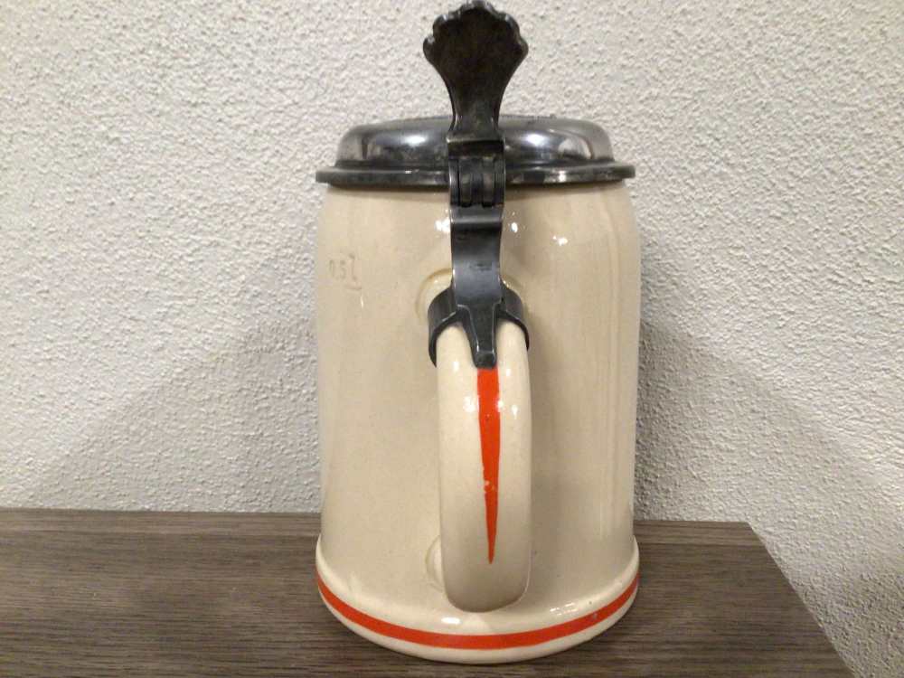 Original 1935 WWII German Regimental Stein W/Helmet Relief On Lid-img-3