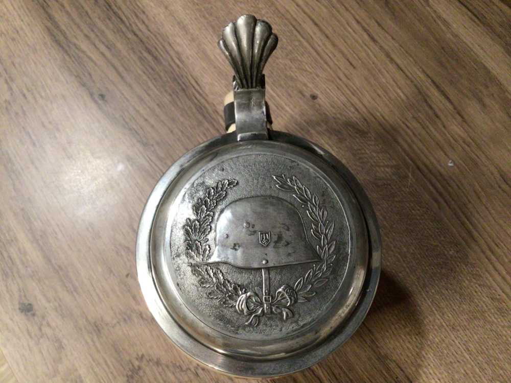 Original 1935 WWII German Regimental Stein W/Helmet Relief On Lid-img-4