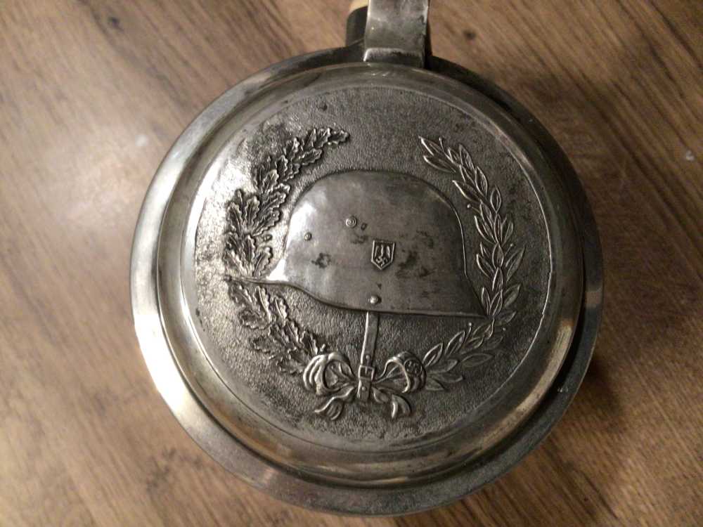 Original 1935 WWII German Regimental Stein W/Helmet Relief On Lid-img-5