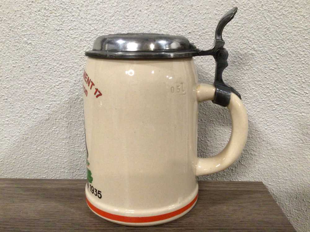Original 1935 WWII German Regimental Stein W/Helmet Relief On Lid-img-2