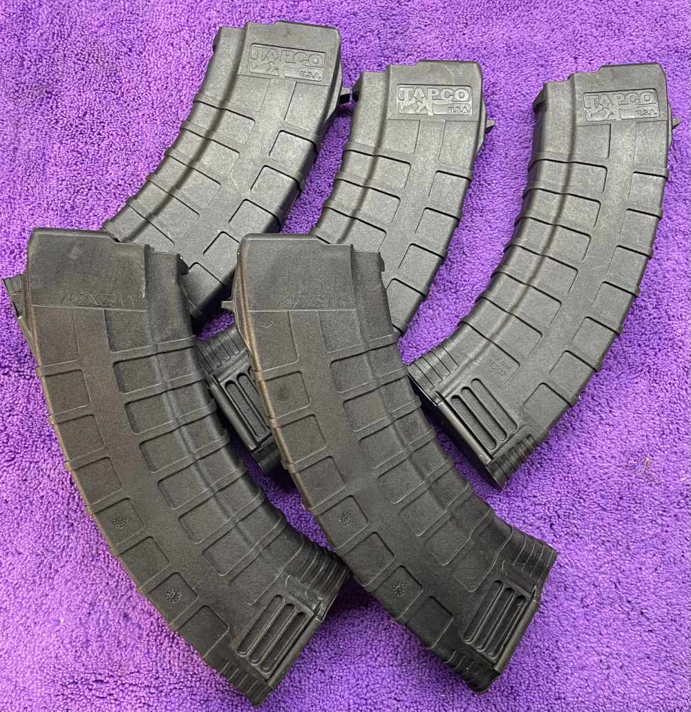Lot O' (5) NOS TAPCO AK47 7.62x39mm Rifle & Pistol Type Polymer 30rd Mags -img-0