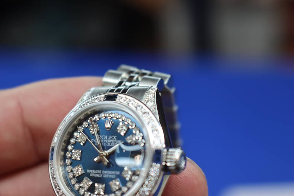 Rolex Ladies Datejust Watch Custom Natural Diamond Blue Dial Jubilee 26mm-img-20
