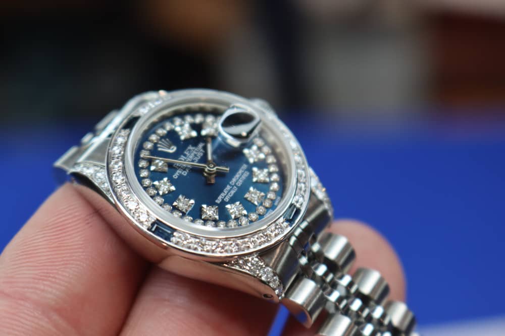 Rolex Ladies Datejust Watch Custom Natural Diamond Blue Dial Jubilee 26mm-img-21