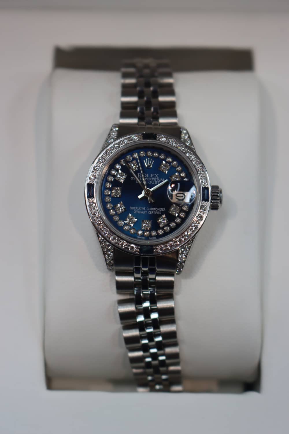 Rolex Ladies Datejust Watch Custom Natural Diamond Blue Dial Jubilee 26mm-img-2