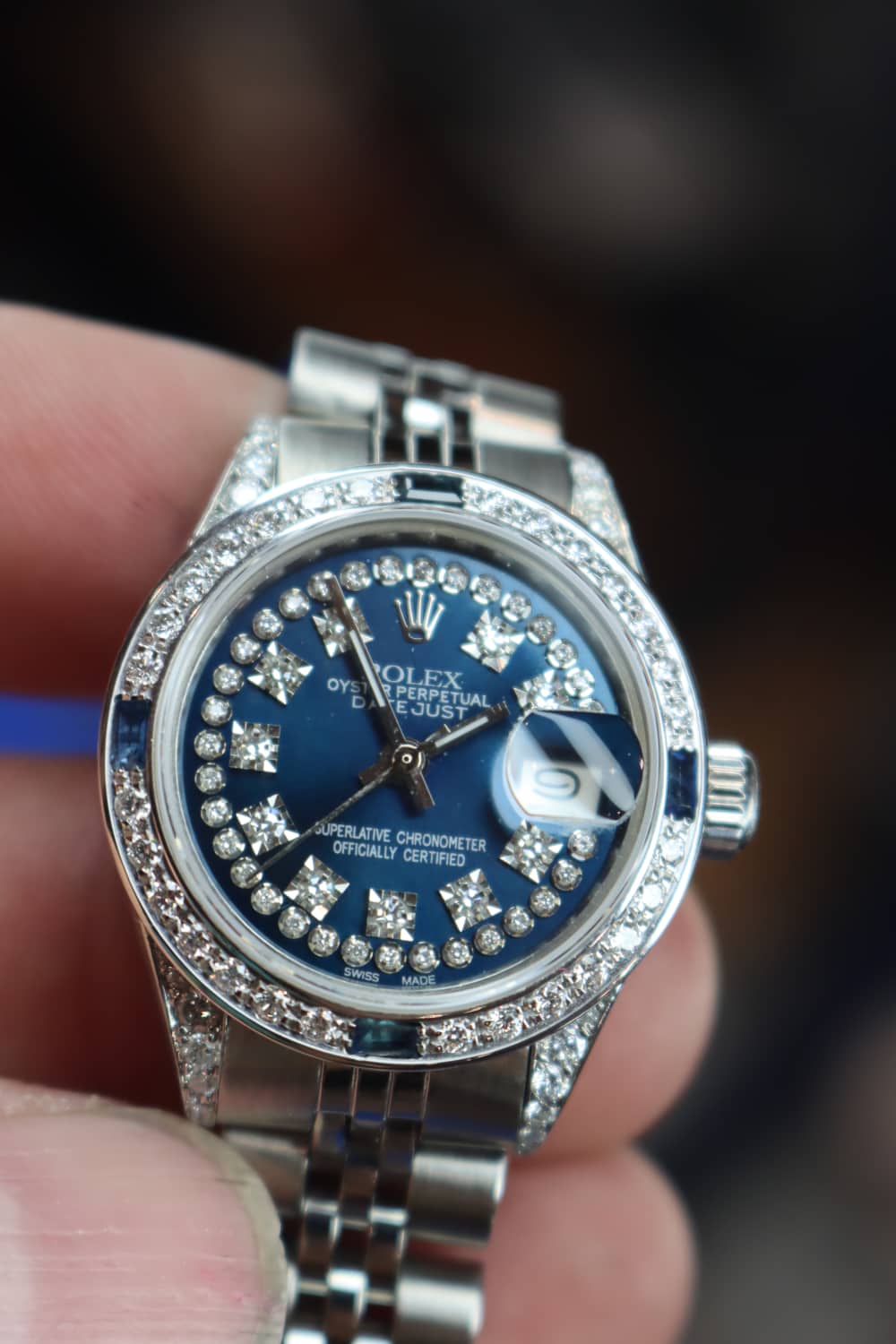 Rolex Ladies Datejust Watch Custom Natural Diamond Blue Dial Jubilee 26mm-img-17