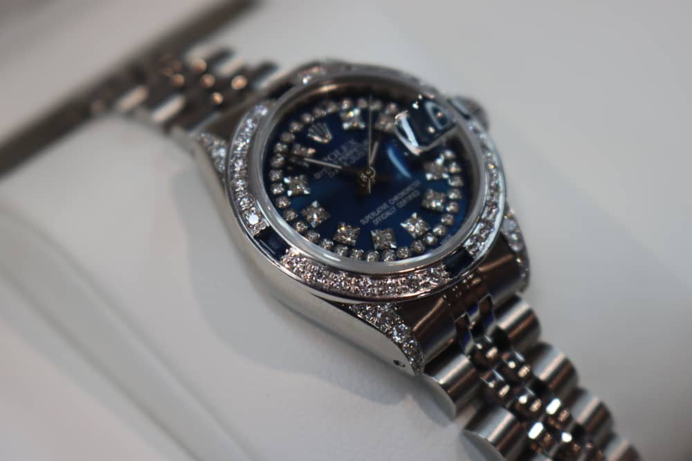 Rolex Ladies Datejust Watch Custom Natural Diamond Blue Dial Jubilee 26mm-img-5