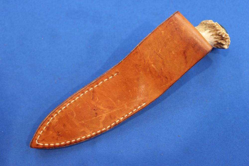 Custom Handmade Stag Antler Fixed Blade Hunting Knife 3 5/8" Leather Sheath-img-13
