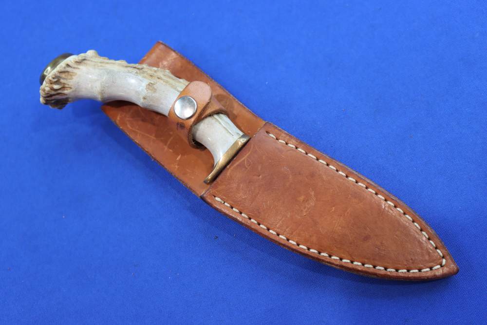 Custom Handmade Stag Antler Fixed Blade Hunting Knife 3 5/8" Leather Sheath-img-12