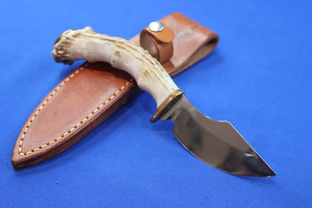 Custom Handmade Stag Antler Fixed Blade Hunting Knife 3 5/8" Leather Sheath-img-9