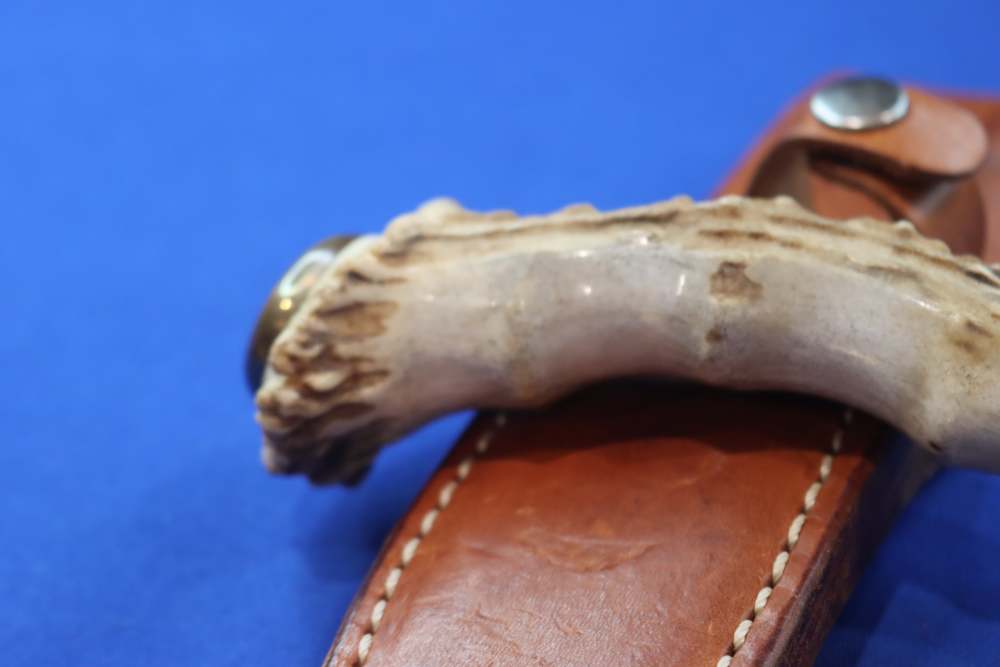 Custom Handmade Stag Antler Fixed Blade Hunting Knife 3 5/8" Leather Sheath-img-8