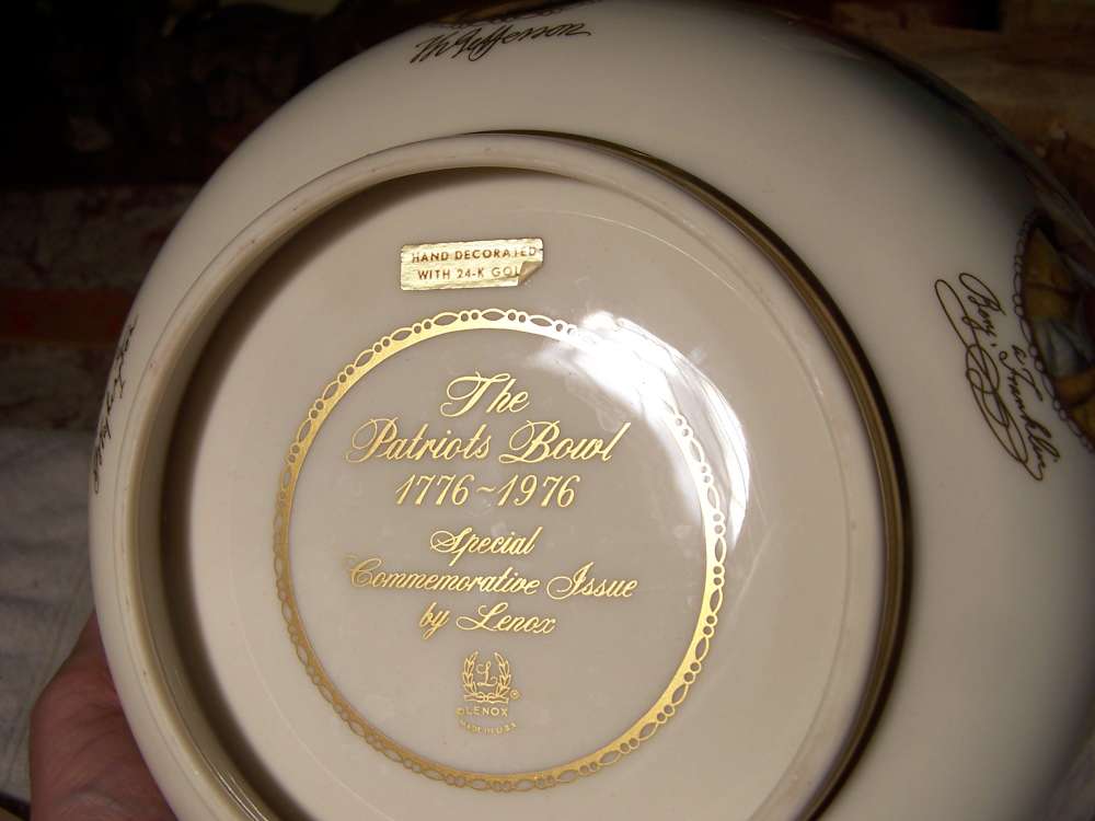 Patriots Lenox bowl, painted in 24K gold, G. Washington, Franklin, ect-img-0