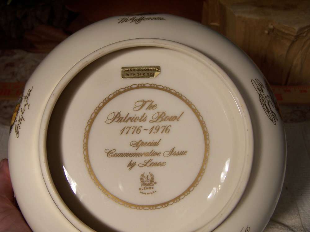 Patriots Lenox bowl, painted in 24K gold, G. Washington, Franklin, ect-img-1