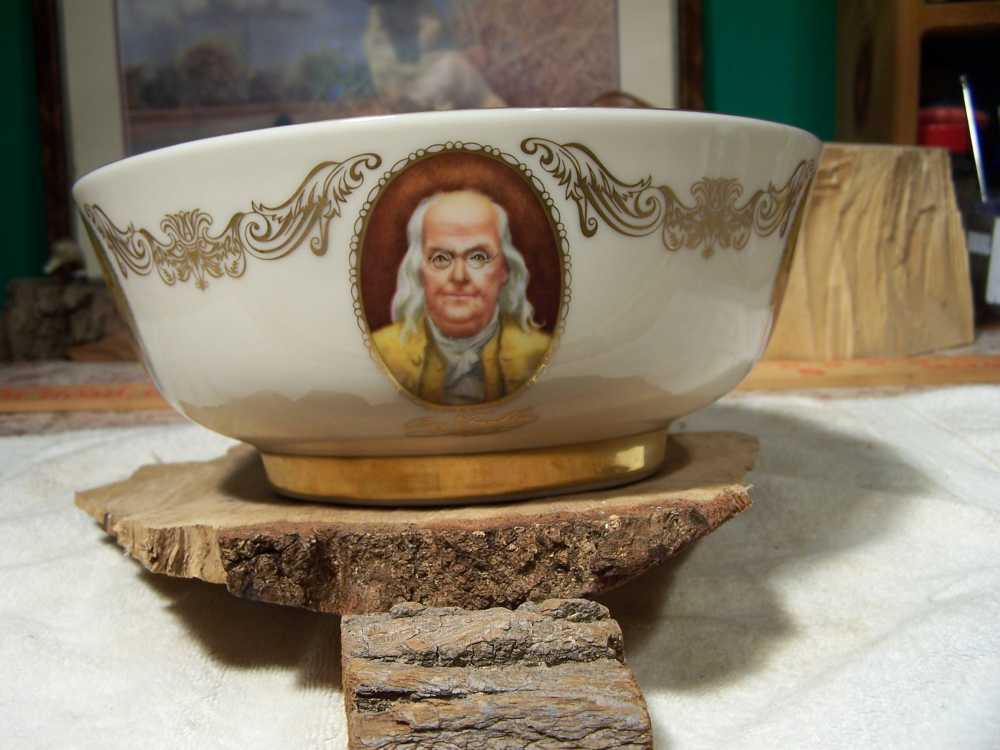 Patriots Lenox bowl, painted in 24K gold, G. Washington, Franklin, ect-img-4