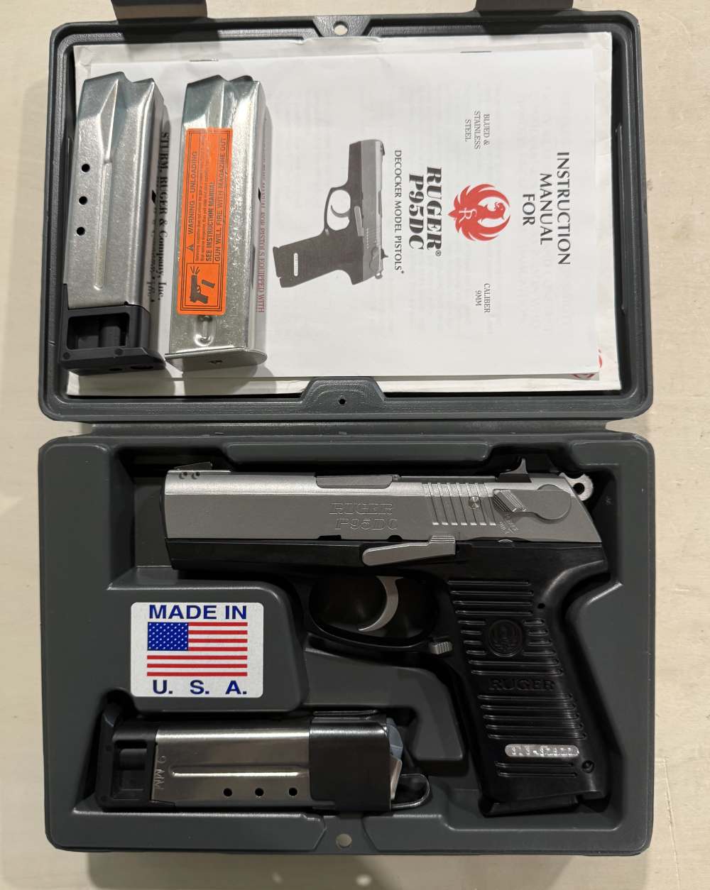 Ruger P95DC stainless, 9mm, w/ OG box and paperwork-img-0
