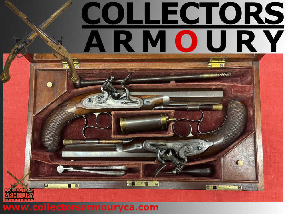 Cased Set Of Large Bore Scottish Flintlock Officer’s Pistols By Daniel Ross-img-0