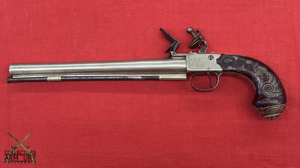 Large White Brass Long Barrel English Flintlock Boxlock Pistol By Ketland-img-2