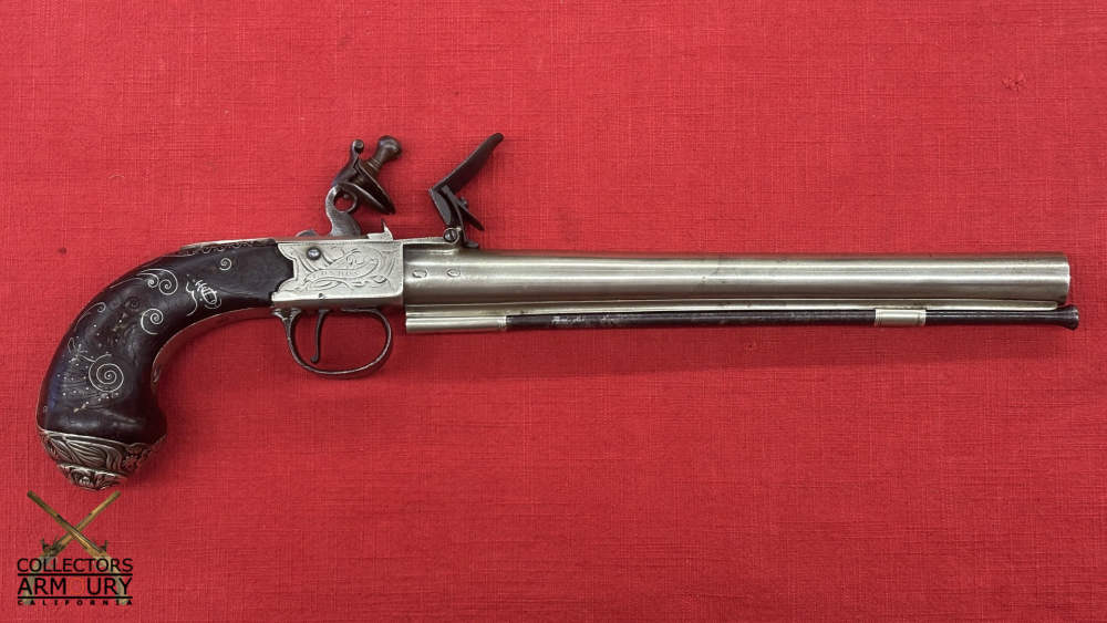 Large White Brass Long Barrel English Flintlock Boxlock Pistol By Ketland-img-1
