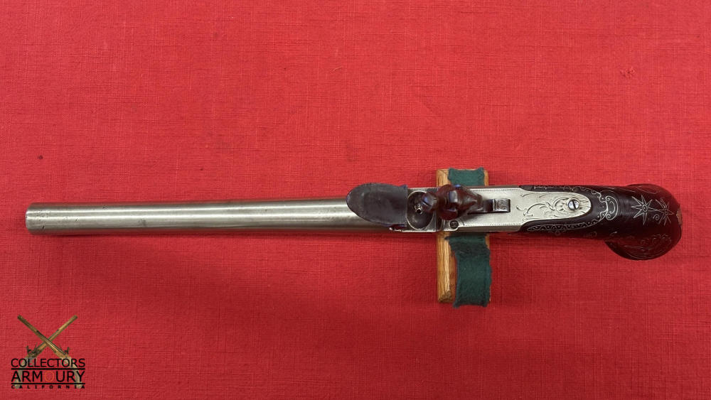 Large White Brass Long Barrel English Flintlock Boxlock Pistol By Ketland-img-3
