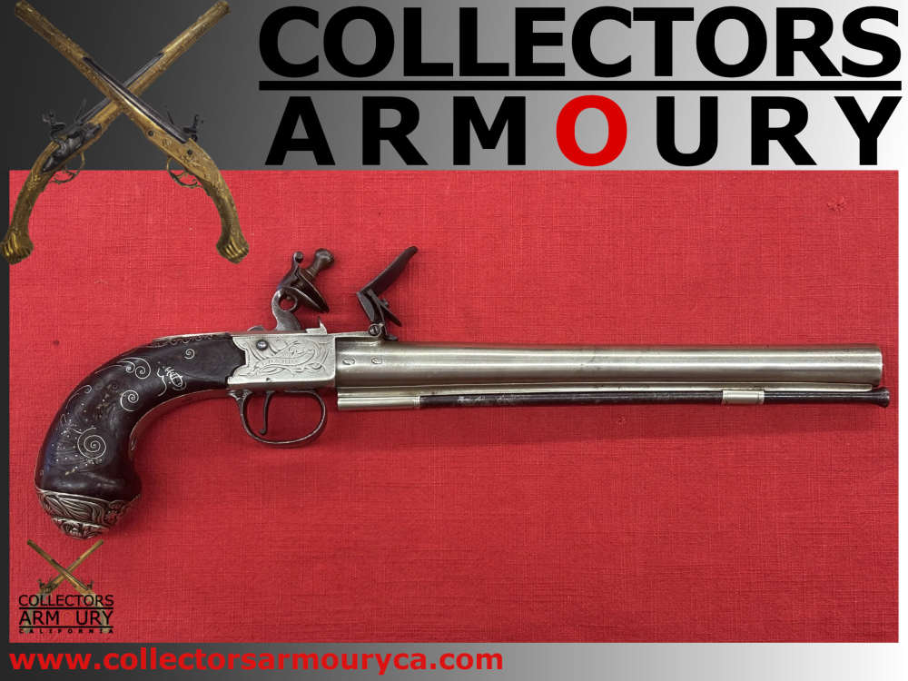 Large White Brass Long Barrel English Flintlock Boxlock Pistol By Ketland-img-0