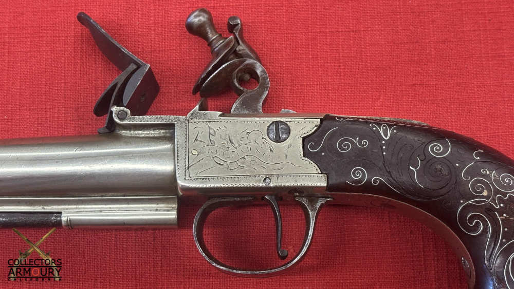 Large White Brass Long Barrel English Flintlock Boxlock Pistol By Ketland-img-11
