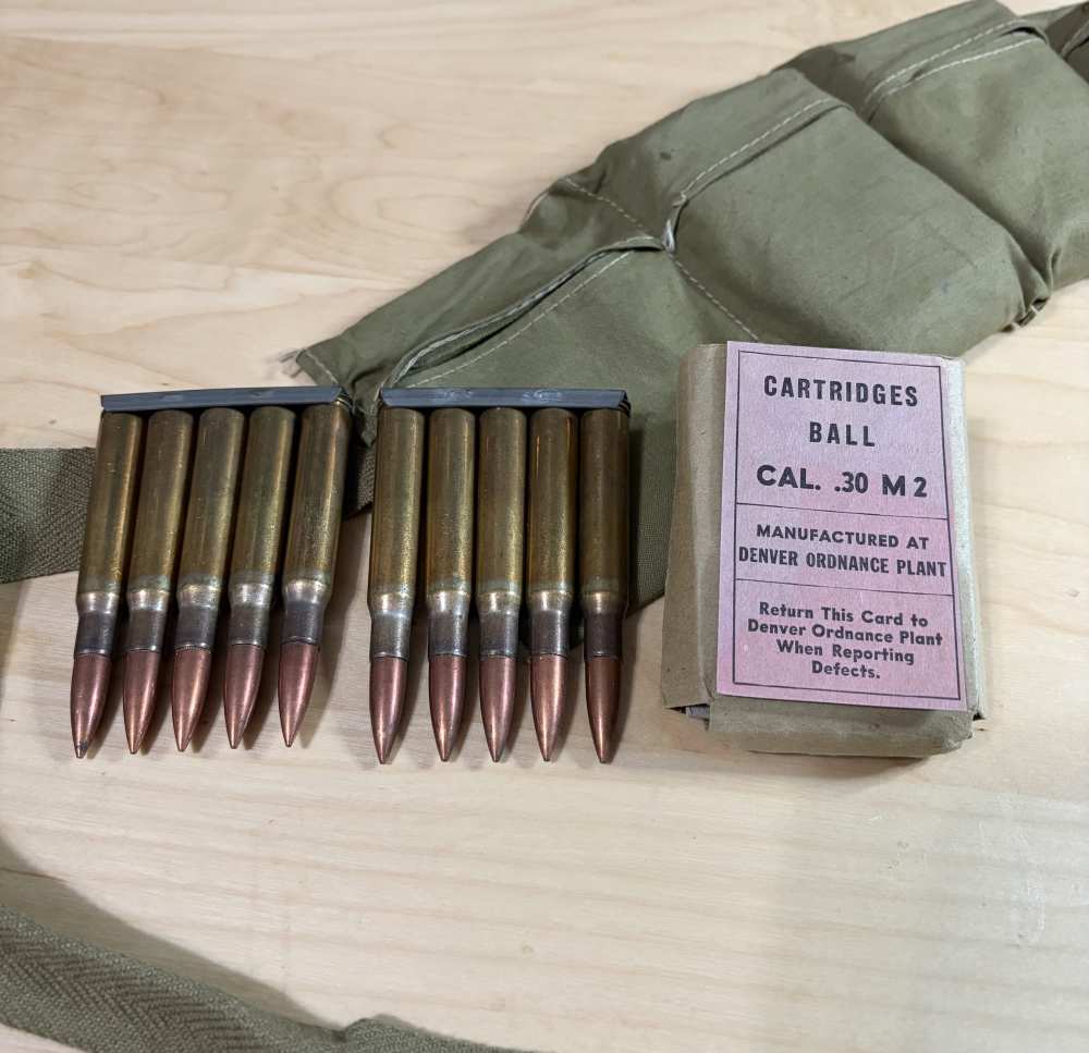 60 rounds .30-06 M2 Ball 5 rd clips in Bandoleer Denver Ordnance Plant 1943-img-0