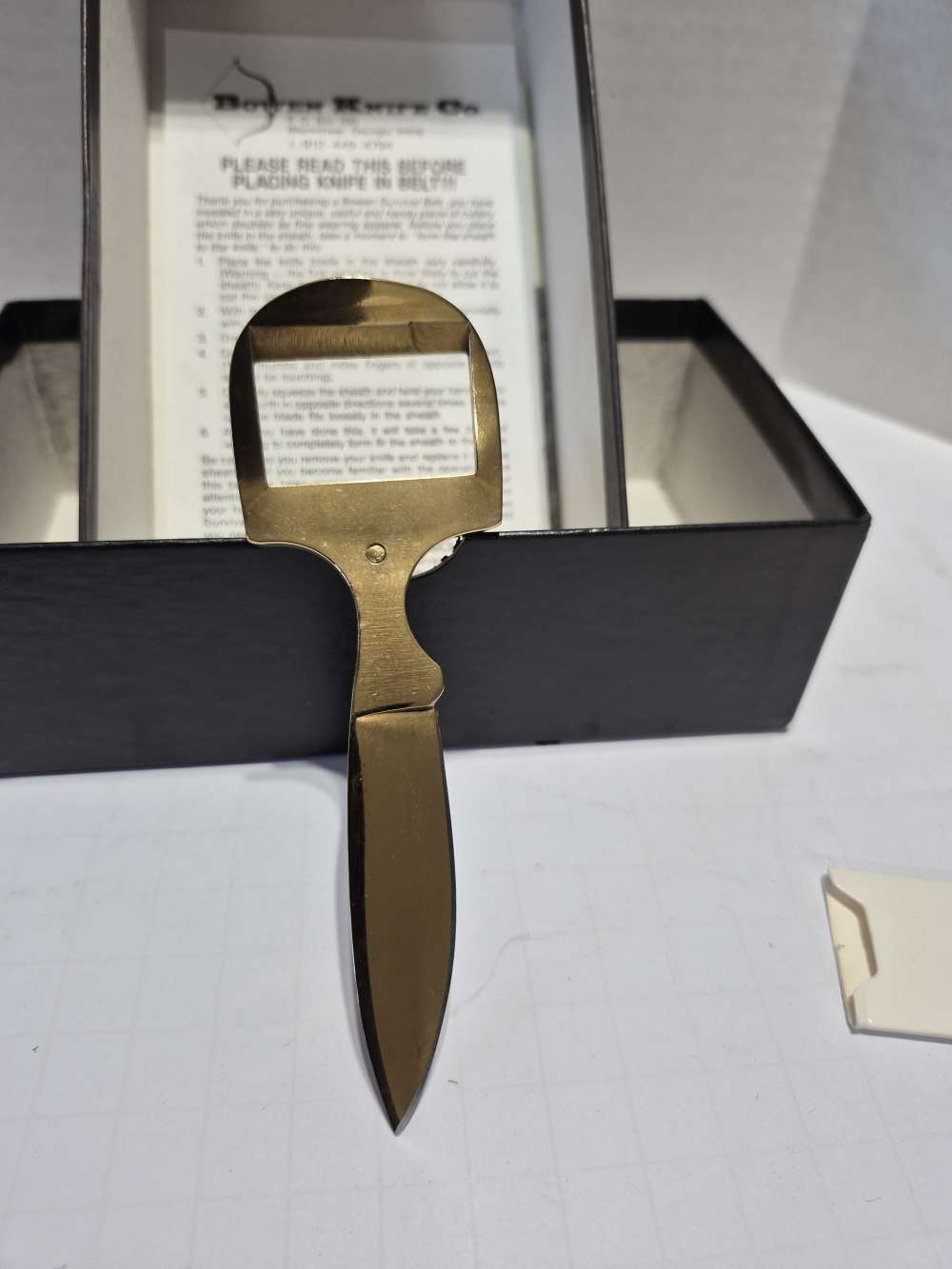 Bowen Survivor Belt Buckle Knife Single Edge Gold Color Dress Belt Style-img-1