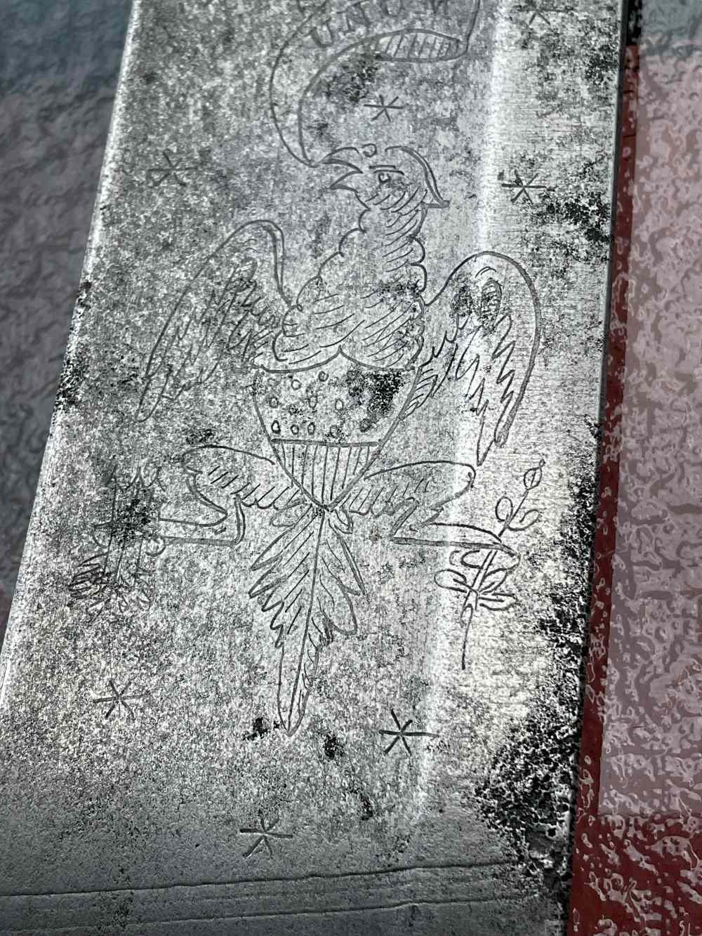 Revolutionary War Saber Sword Engraved W Early “Frog Legged” Eagle Crest -img-7
