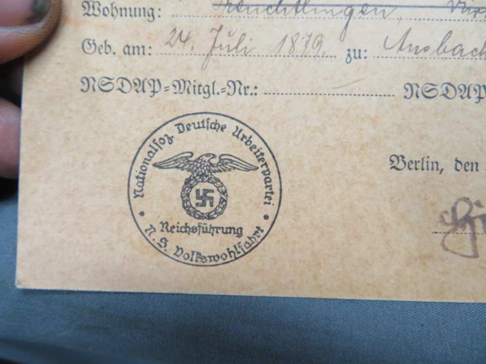 WWII GERMAN NSV SOCIAL WELFARE ORGANIZATION MEMBER DUES CARD-SCARCE-1934-img-2