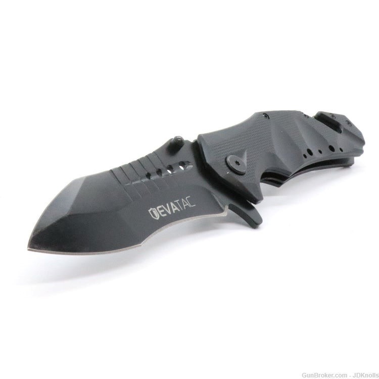 EvaTac Rescue Knife BLACKOUT 4.7" Stainless Blade w/GlassBreaker&Cutter-img-0