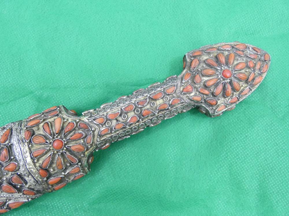 ANTIQUE TURKISH OTTOMAN KINDJAL DAGGER SILVER CORALS 18th Century Sword -img-6
