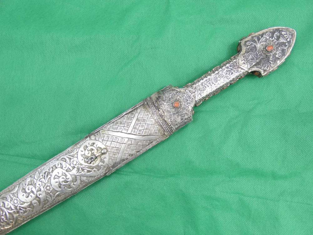 ANTIQUE TURKISH OTTOMAN KINDJAL DAGGER SILVER CORALS 18th Century Sword -img-14