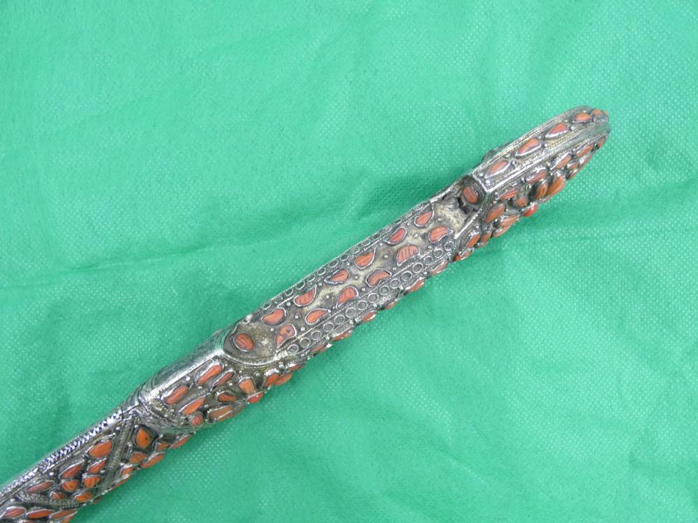 ANTIQUE TURKISH OTTOMAN KINDJAL DAGGER SILVER CORALS 18th Century Sword -img-9