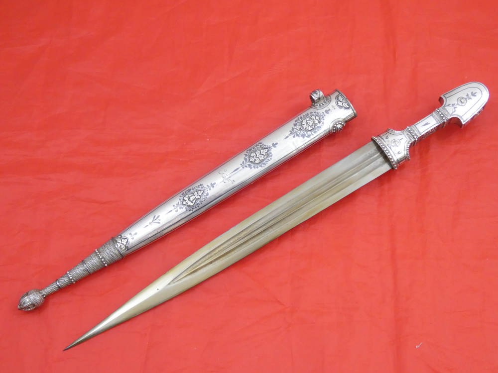 FINEST ANTIQUE IMPERIAL RUSSIAN / CAUCASIAN SILVER DAGGER KINDJAL sword-img-1
