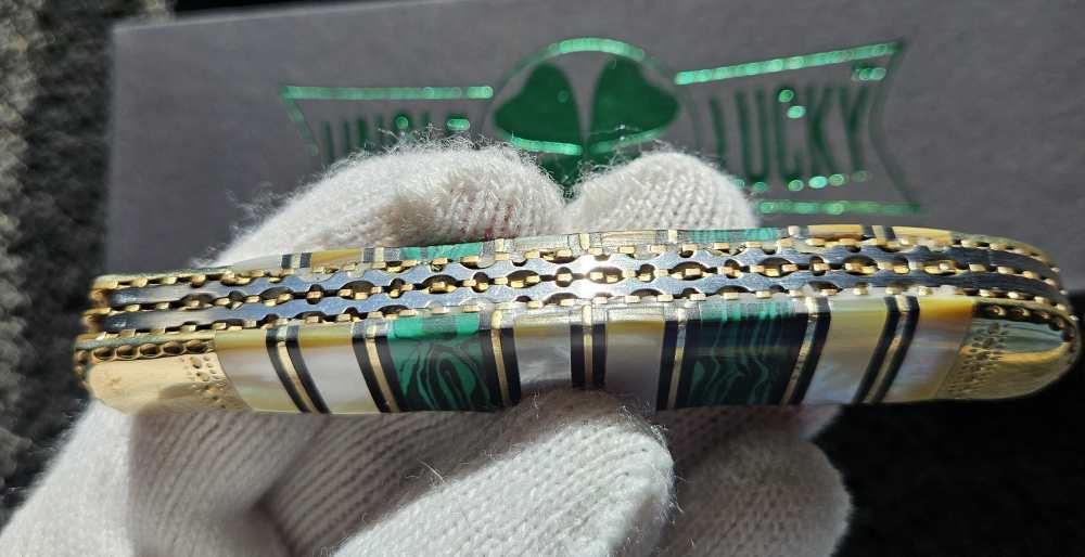 Uncle Lucky Green Turquoise & Mother of Pearl Trapper knife UL-108G/MOP-img-1