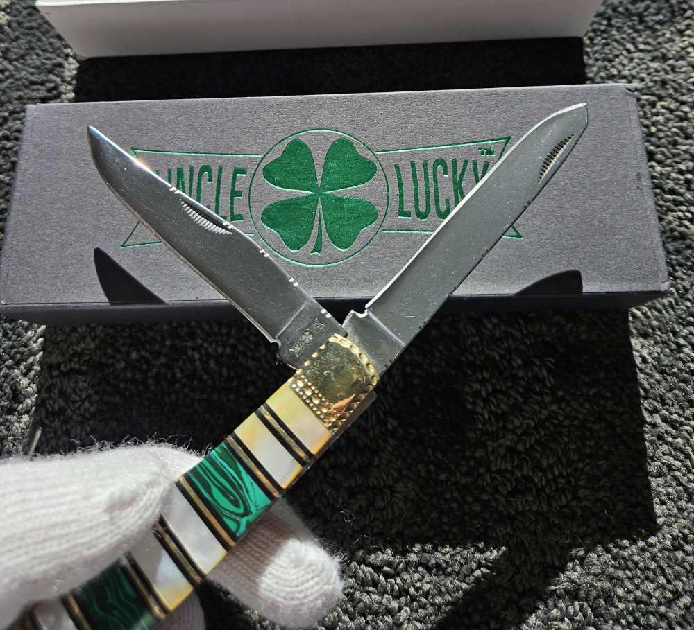 Uncle Lucky Green Turquoise & Mother of Pearl Trapper knife UL-108G/MOP-img-2