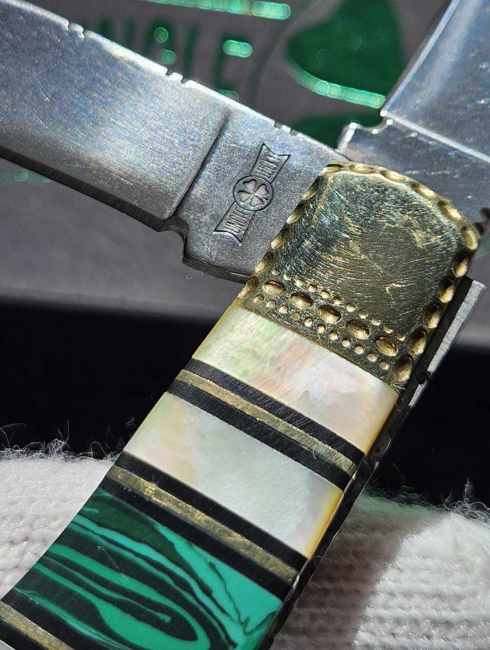 Uncle Lucky Green Turquoise & Mother of Pearl Trapper knife UL-108G/MOP-img-3