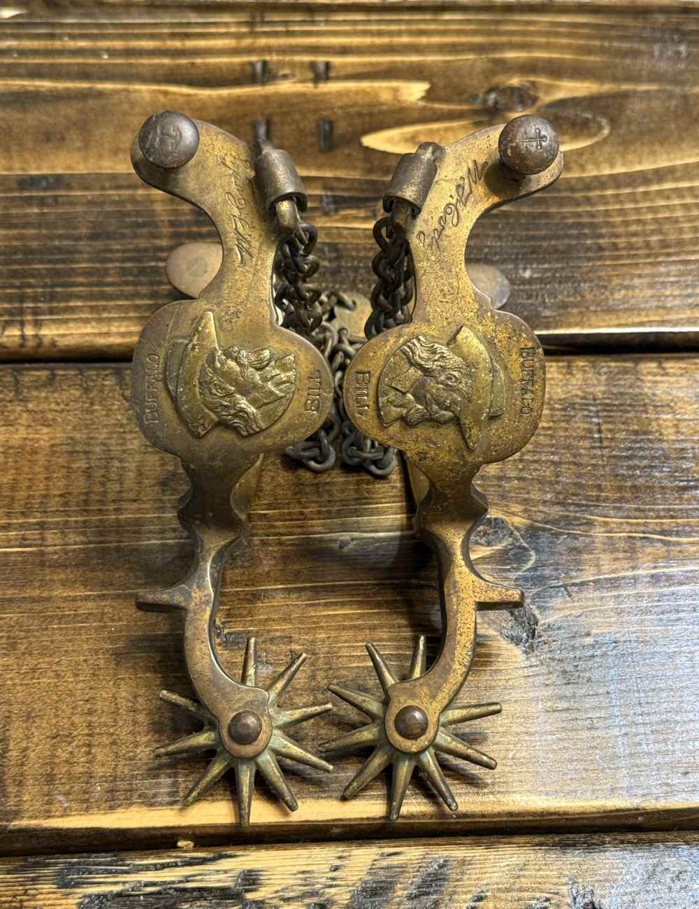Historic BUFFALO BILL CODY MADE PERSONAL SPURS.  “W. F. Cody. Spurs”-img-0