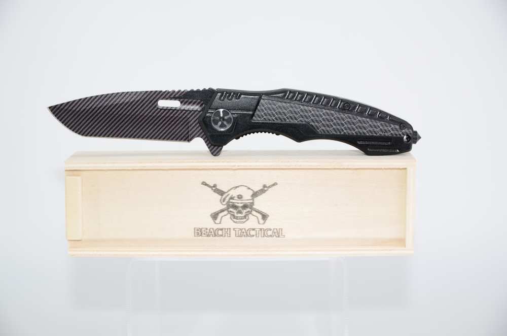 Black Carbon Fiber Handle Spring Assist Tactical Knife- NEW /FREE SHIPPING -img-1