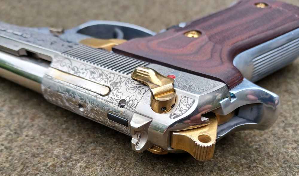 Beautiful Custom Engraved Beretta M9-9mm-Wood Grips-Gold Accents-92FS-img-18