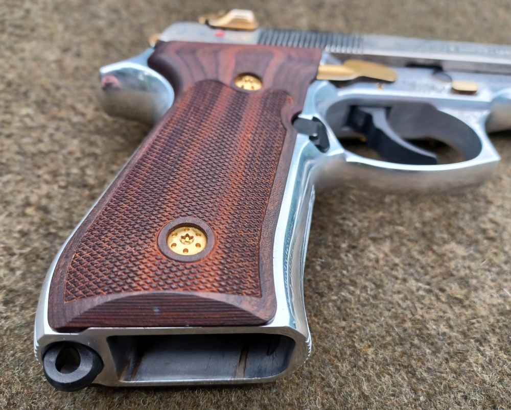 Beautiful Custom Engraved Beretta M9-9mm-Wood Grips-Gold Accents-92FS-img-20