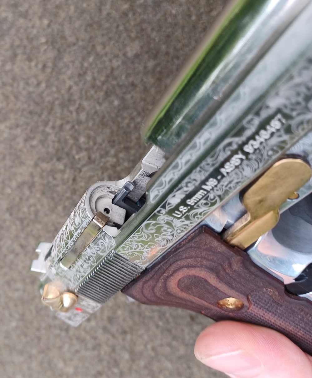 Beautiful Custom Engraved Beretta M9-9mm-Wood Grips-Gold Accents-92FS-img-27